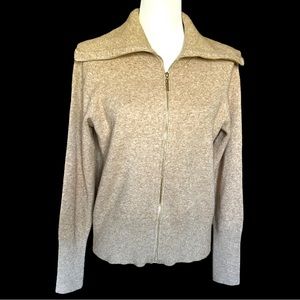 Andrew Marc Tan Sweater Cardigan with Cape Collar & Gold Zipper Women's Size Med